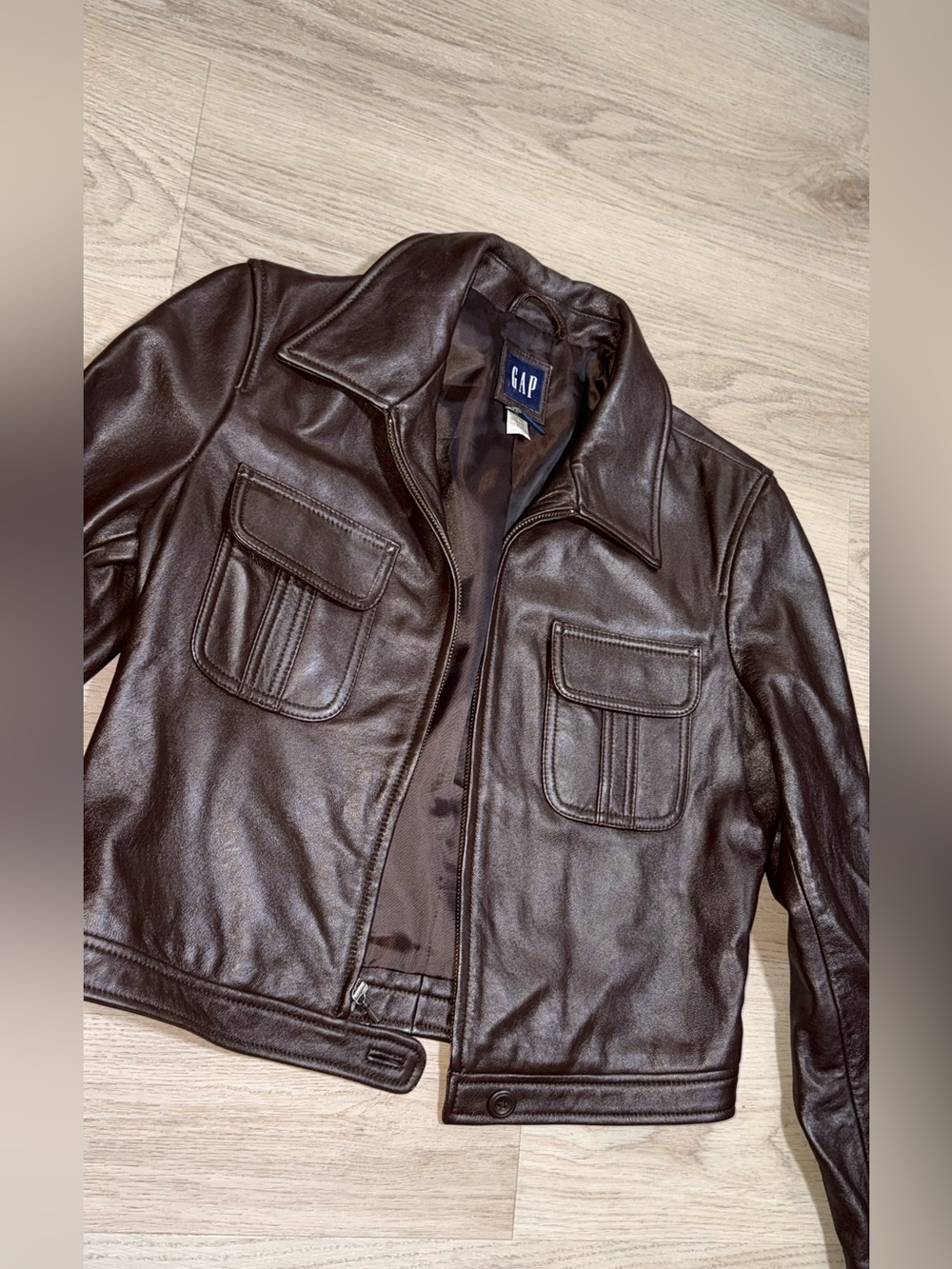 GAP Women's Dark Brown Leather Bomber Jacket